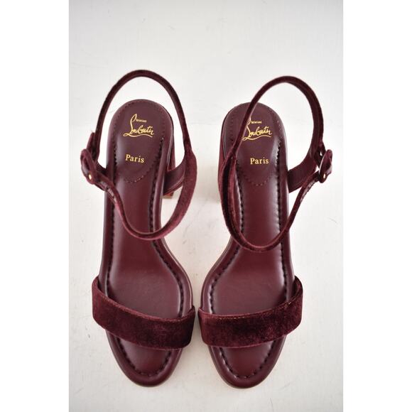 Christian Louboutin Miss Jane Sandal 85 Burgundy Red Ankle Strap Block Heel 38 - Picture 7 of 13